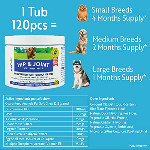 Dakpets Glucosamine Chondroitin, Msm, Hip & Joint Supplement For Dogs, Organic Turmeric Soft Chews, Supports Healthy Joint Function And Helps With Pain Relief 120-Count #TOP4