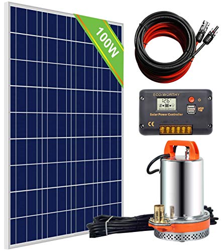Pumplus 12V 100W Solar Water Pump Kit - 100W Solar Panel + 12V Water Pump + 20A LCD Display PWM Controller + 1 Pair of Solar Cable for Remote Watering, Garden, Farm Irrigation, Tank Filling
