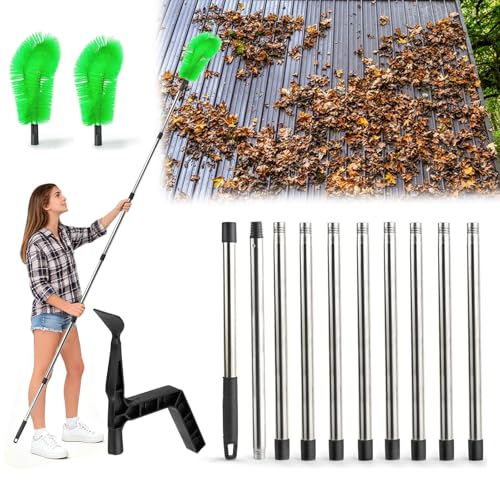 390cm Nettoyage Gouttière, Nettoyeur Gouttière Télescopique, Brosse pour Gouttières et Pelle de Nettoyage 2 en 1, Nettoyeur de Toiture pour Nettoyer Les...