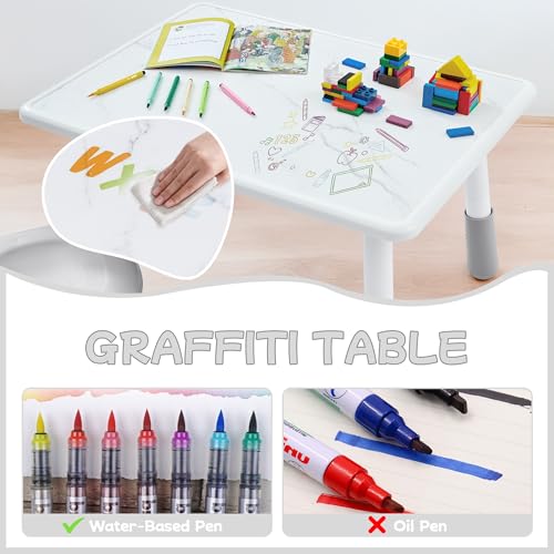 Toddler-Table-and-Chair-Set-Height-Adjustable-Kids-Table-and-Chairs-Children-Activity-Table-with-Graffiti-Tabletop-Toddler-Study-Table-for-Ages-3-8-Kids-Table-for-DaycareClassroomHome Toddler Table and Chair Set Height Adjustable Kids Table and Chairs Children Activity Table with Graffiti Tabletop Toddler Study Table for Ages 3 8 Kids Table for DaycareClassroomHome