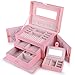 Kendal Large Leather Jewelry Box/Case/Storage/Organizer With Travel Case and Lock, Mothers Day Gifts for Mom (Pink)