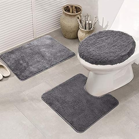 MIFXIN Bathroom Rug Set 3 Piece Shaggy Soft Non-Slip Bath Mats Solid Color Rectangular Floor Mat Cover