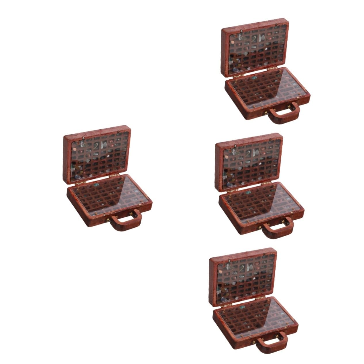 PRETYZOOM Caja De 4 Piezas Caja De Almacenaje De Almacenamiento De Madera Vitrina De Roca Maleta De Roca Vitrina Para Coleccionables De Muestras Organizador De Rocas Piedra