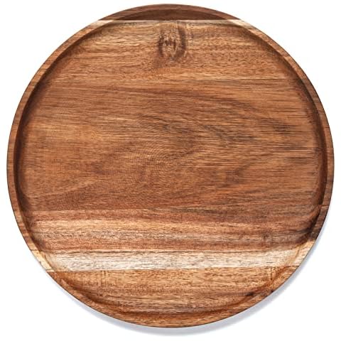 YANGQIHOME Round Wood Tray, Acacia Wooden Serving Tray, Serving Platter, Appetizer Charcuterie Board, Tray Organizer for Kitchen/Countertop, 13.8 x 13.8 x 0.8 inch Cover