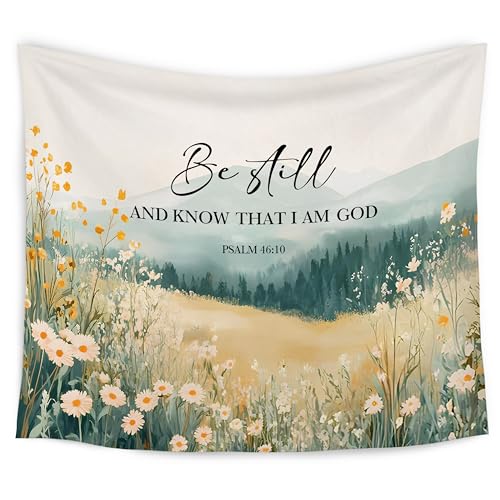 WARDOS Floral Christian Tapestry, Be Still and Know That I Am God Christian Tapestry Wall Hanging, Religious Bible Verse Wall Blanket Decor for Home Living Room Prayer Room Bedroom, 50x60 Inch