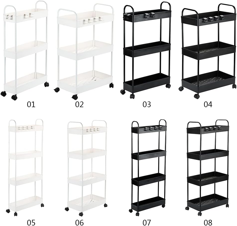 Rolling Storage Cart 3/4 Mobile Shelving Unit Bathroom Carts with Handle for Kitchen Laundry Room