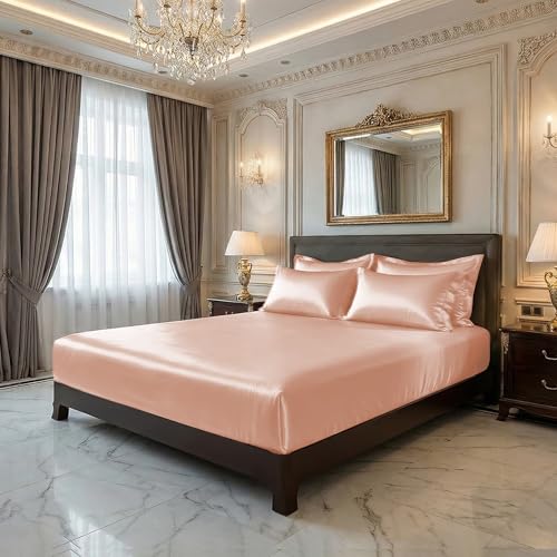 Image of 100% Pure Bamboo Fitted Sheet for King Size Bed - Silky Soft, Breathable & Skin-Safe, Oeko-Tex Certified Premium Bedding, Full Elastic Deep Pocket Bedsheet for Aesthetic Home Decor (King /Rose Gold)