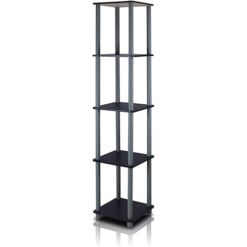 FURINNO Turn-N-Tube 5-Tier Corner Square Rack Display Shelf, Round, Black/Grey