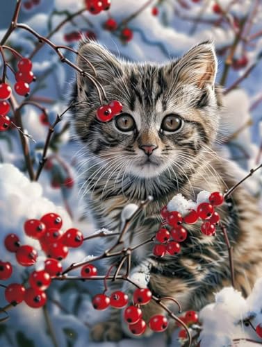 Broderie diamant kit complet chat d'hiver pour sublimer la décoration murale du salon