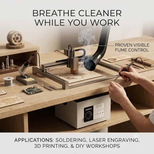 Image of SYNCRA Fume Extractor | Smoke Absorber With Tiltable Intake Angle | Includes 8 Carbon Filters | Tabletop Suction Fan For Electronics Projects (FE1150S)