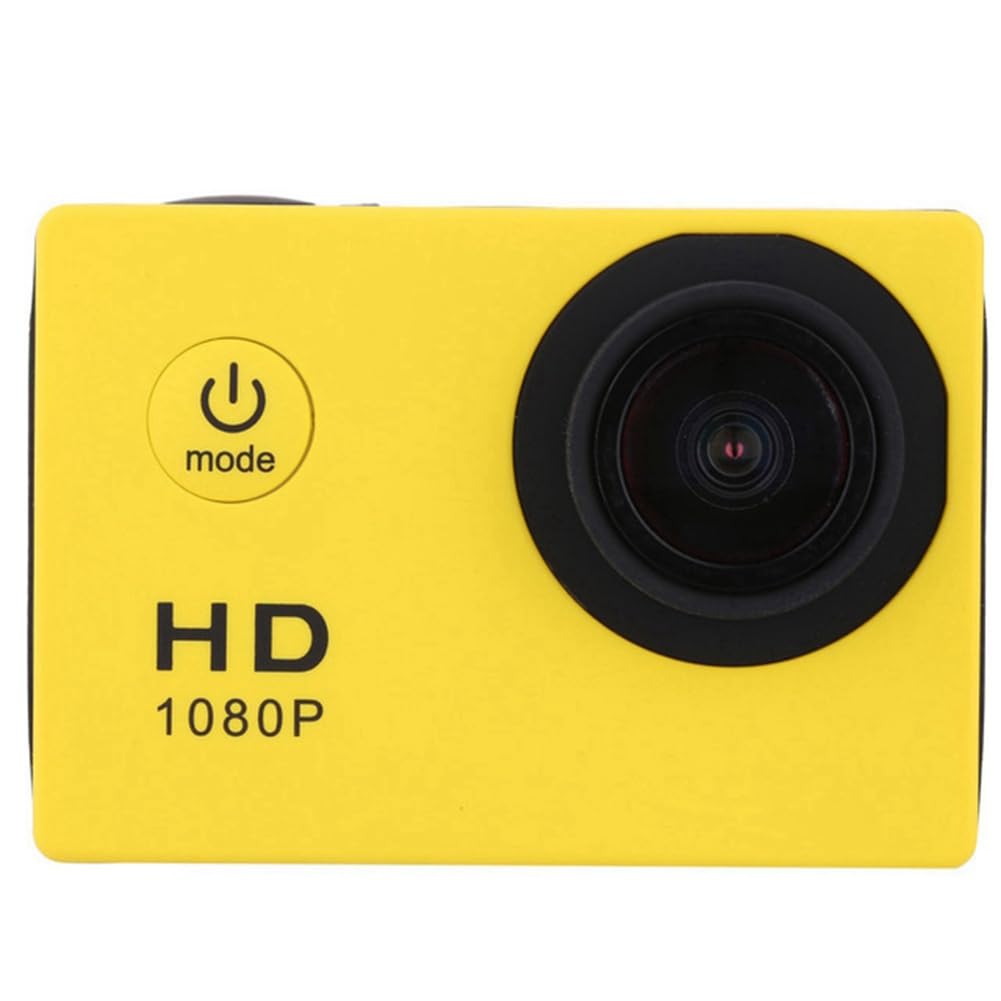1080P HD Action Camera Schermo LCD Impermeabile 30m Sport Action Cam per Bicicletta, Moto, Sci, Immersioni Giallo
