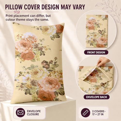 Image of Cloth Fusion Glace Cotton Elastic Fitted Bedsheet King Size 78x72 inch | Blush Bouquet, 2 Pillow Covers, 165 TC, Soft, Cotton Blend, 360 Grip, Fits Up to 8 in Mattress, Quick-Drying