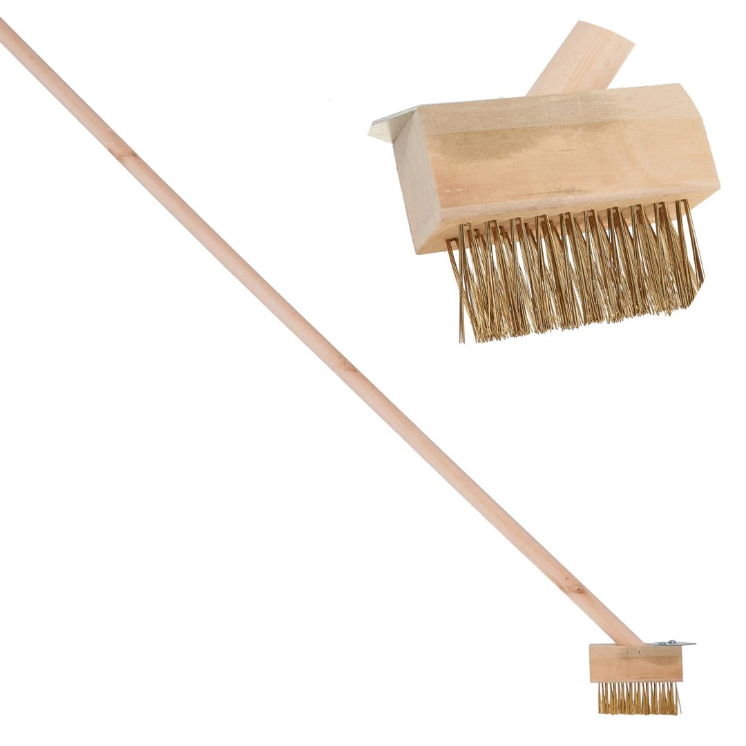 Almineez Weed Remover Tool Long Handle for Cleaning Patios,120cm Patio Cleaner Garden Brush,Wire Broom with Angled Wire Bristles & Scraper, Weed Brush for Cleaning Block Paving and Driveway