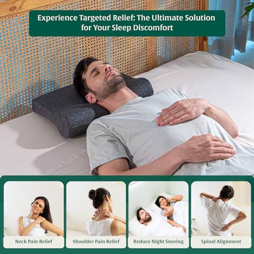 Image of The White Willow Cervical Contour Memory Foam Orthopedic Bed Pillow for Sleeping, Hypoallergenic Neck Optimum Support for Pain Relief with Washable Zippered Pillow Cover (Grey)