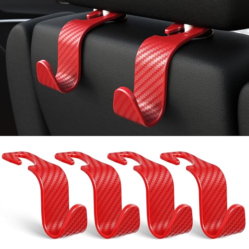 Image of 4-Pack Car Headrest Hooks Holds 55lbs Seat Storage Organizer for Bags | Durable ABS Material, 360 Rotating, Car Hanger for Backpack Umbrella Water Bottle Coat Handbags Groceries, Checkered Red