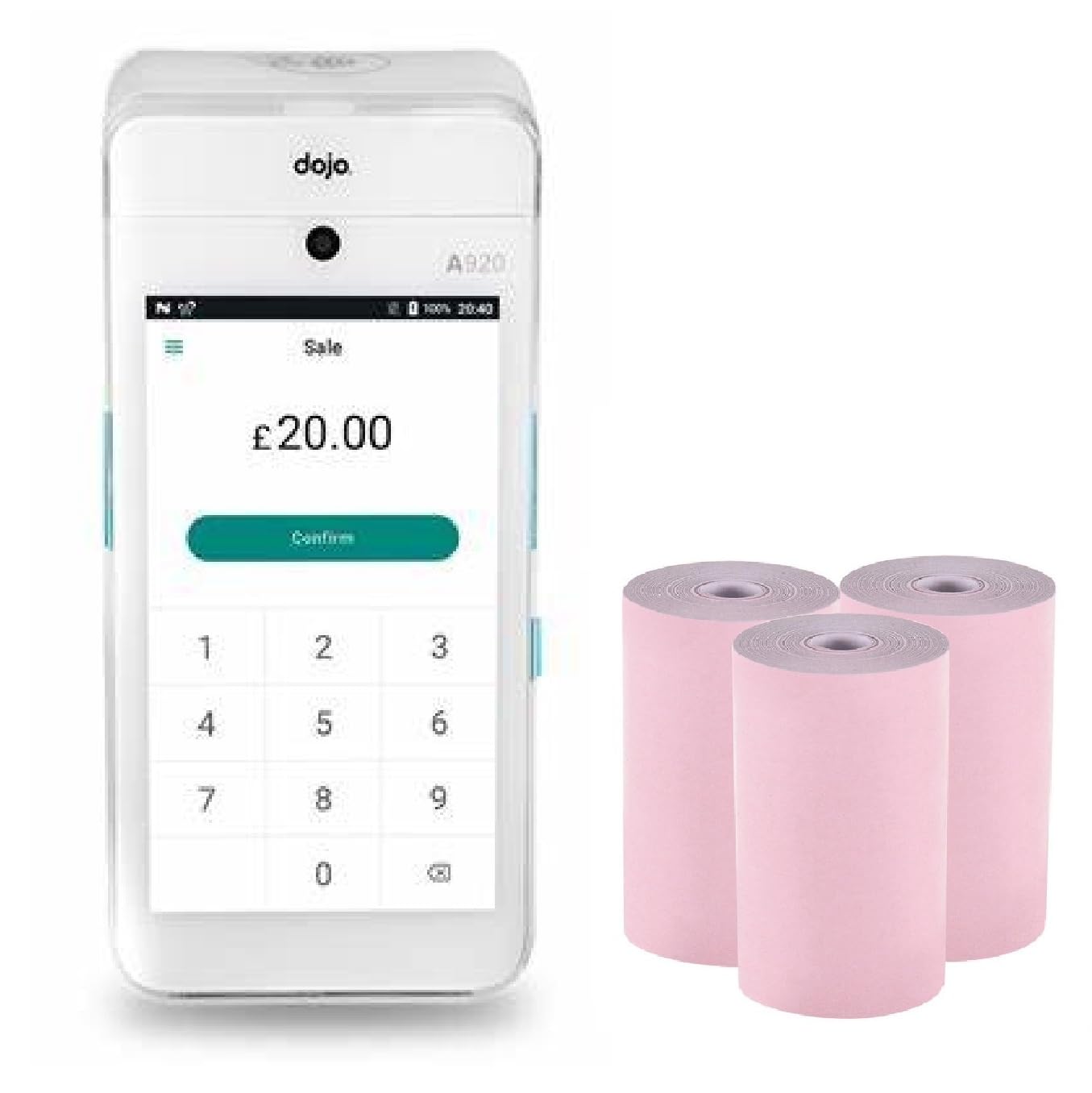 Pink Replacement Receipt Paper for Pax A920, A920 Pro Dojo Payment Device, 20 Rolls, Light Pink