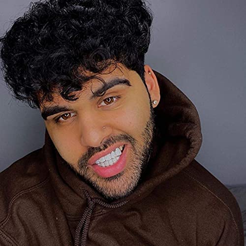 Jinao 18K Gold Plated All Iced Out Luxury Cubic Zirconia Face Diamond Grill Silver Teeth Grillz Set With Extra Molding Bars Included Diamond Grillz For Men Women (Silver Set) #TOP5