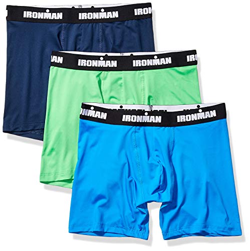 IRONMAN Men's Multipack Performance Boxer Brief, Varsity Navy/pro Blue/Electric Green, L
