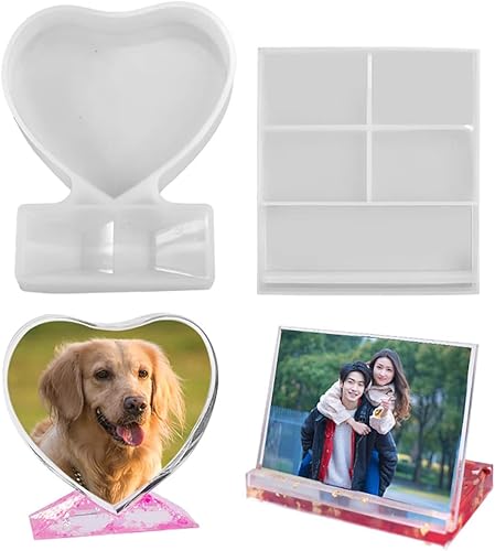 Miniatura 5 de Surakey Moldes de resina para marcos de fotos, molde de silicona en forma de corazón, para fundición, fabricación de bricolaje, marco de fotos epoxi