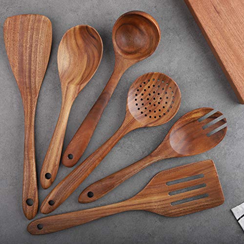6-Piece Wooden Cooking Utensils Set for Non-Stick Cookware - Spatula, Fork, Turner, Ladle, Strainer Spoons - Image 7