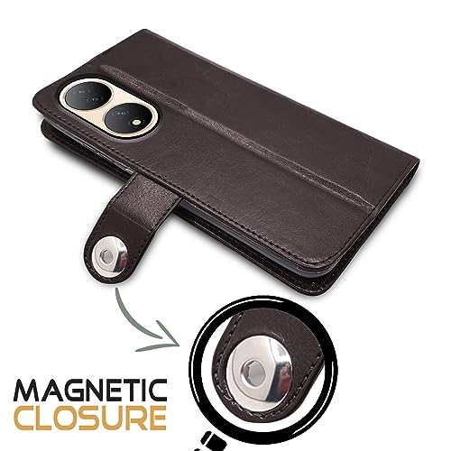 Image of Pikkme Vivo Y100 5G Flip Cover Leather Finish | Inside TPU with Card Pockets | Wallet Stand and Shock Proof | Complete Protection Button Flip Case (Coffee)