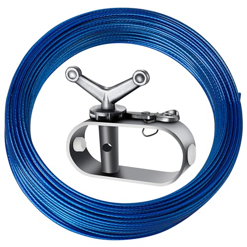 118Ft Pool Cover Cable and Winch Kit Pool Closing Wire Ratchet Plastic Coated Steel Cable and Winch...