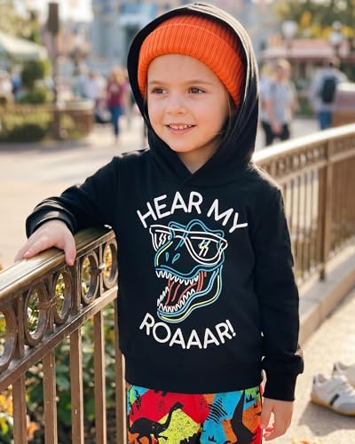 Image of HINTINA Baby Boys Dinosaur Long Sleeve Hoodie Tops Sweatsuit Pants Winter Outfit Set