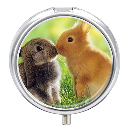 Metal Pill Box, 3 Compartment Pill Case, Round Small Pill Holder For Travel - Rabbit #TOP9