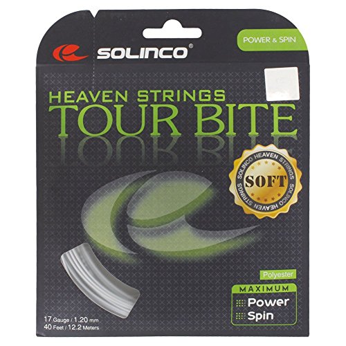 Solinco Tour Bite Soft 4-Sided Poly (Polyester) 17 Gauge / 1.20mm Tennis Racquet String Sets 4-Pack (4 Sets Per Order) - Best for Spin, Control, and Durability