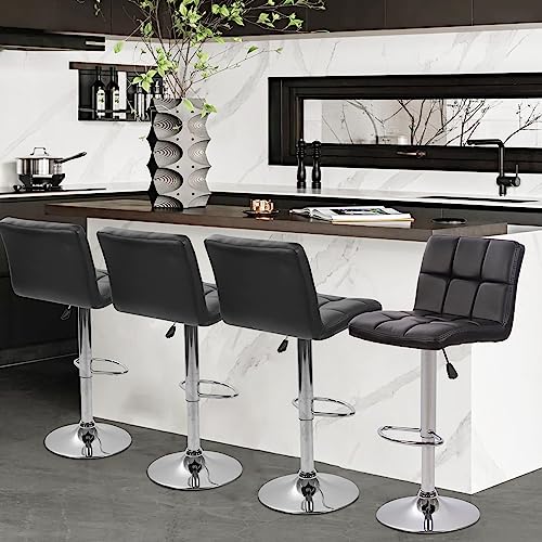 Image of BestOffice Bar Stools Set of 2, Adjustable PU Leather Swivel Barstools, Modern Counter Stools with Back and Footrest, Counter Height Barstools for Bar, Kitchen and Dining Room