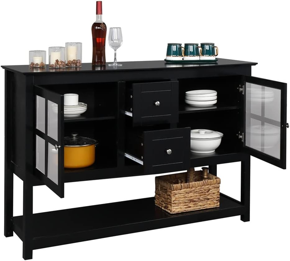 Kitchen Credenza & Sideboard Buffet Storage Cabinet with 2 Doors & Storage Shelves 52 Inch Entryway Serving Storage Cabinet (Color : Black, Size : 134.5 x 40.5 x 89cm) (Black 134.5 x 40.5 x 89cm)