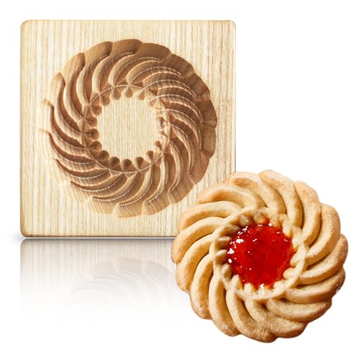 AEGYPIUS Wooden Cookie Molds Wood, 3.9 Inches Wood Cookie Mold with Round Stamps, Traditional Wooden Molds Christmas Butter Mold for Holiday Shortbread