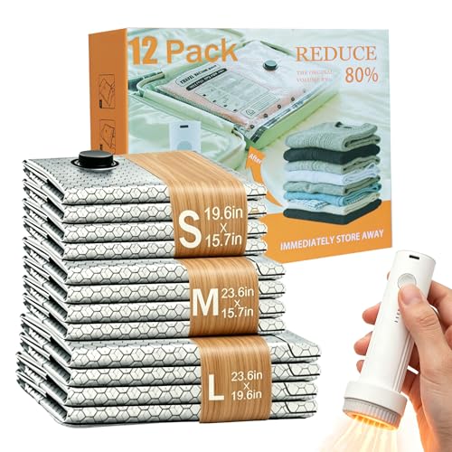 Vacuum Storage Bags for Clothing Travel with Electric Pump, 12 Pack - image 1
