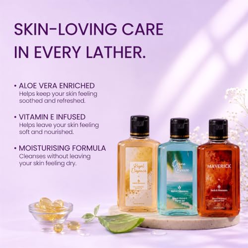 Image of Bath & Blossoms The Complete Trio Set | All Three Signature Shower Gels | Ocean Breeze . Regal Elegance . Maverick | 3 x 100 ml | Aloe Vera & Vitamin E | Vegan & Paraben Free | Premium Body Care