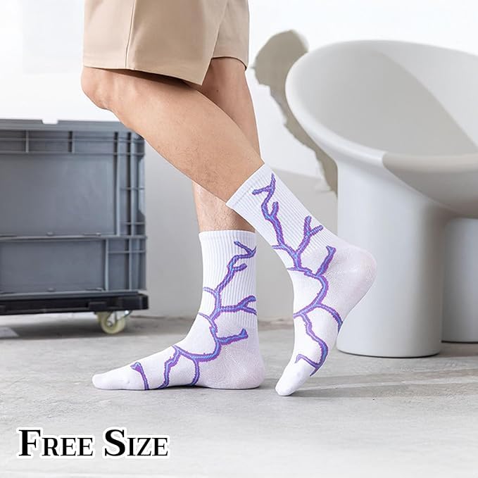 Image of Summer Unisex Fire & Flame, Electric&lighting Print Crew Socks - Soft Cotton, Breathable & Stretchable Streetwear Socks for Men & Women | Stylish Casual, Sports & Daily Use