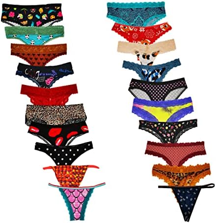 Dircho Women Underwear Thong Variety Pack Lace Trims Cheekies Hipsters G-Strings Panties And More Assorted In Bulk (Variety-20 Pack, X-Large)