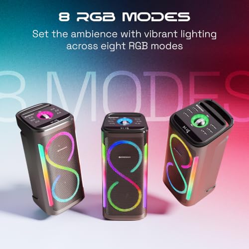 Image of ZEBRONICS Party Fyre 650 Party Speaker, 180W RMS, Dual 16.51cm Full Range Drivers, 7h Playback, Dual Wireless Mics, Karaoke, TWS, BT v5.0, USB, mSD, AUX, Music & Mic Controls, RGB Modes, LED Display