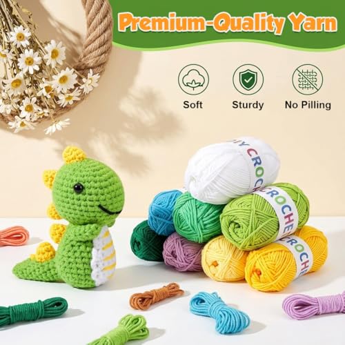 Image of PATPAT 4Pcs Crochet Set, Crochet Kit for Beginners Adults Kids Animals Series DIY Kit for Adult with Tools and Needles, Yarns, Instruction Material, Birthday Gift Home Car Interior Decor