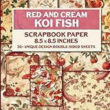 red and cream koi fish scrapbook paper: elegant koi fish design pages , 85x85 inch, 36 pages