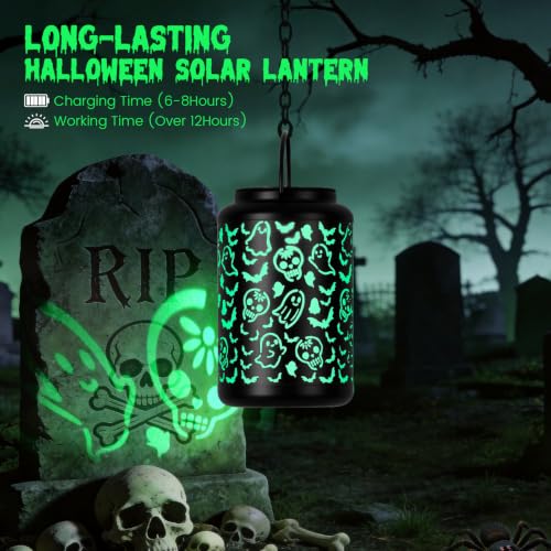 KANPONN Halloween Decorations Outdoor Skull&Ghost Solar Lantern Green Light - image 5