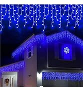 YEGUO 400 LED Blue Icicle Lights Outdoor Waterproof, 33ft 80 Drops Icicle String Lights Connectab...