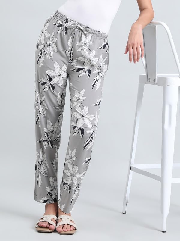 Image of GO COLORS Women Printed Woven Viscose Mid Rise Lounge Pants