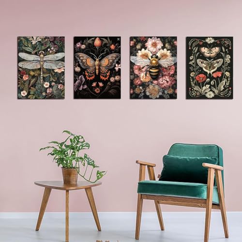 Image of 4 Pack Stamped Cross Stitch Kits for Adults - Cross Stitch Kits for Beginners,11 CT Insect Flowers Cross Stitch Patterns Dimensions DIY Counted Cross Stitch Kits for Adults Arts Craft 12x16 inch