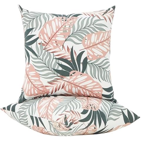 ZZWHOM Outdoor Patio Pillows Waterproof Set of 2 with Inserts included18×18 Inch Outside Throw Pillow for Patio Furniture (Pink) Cover