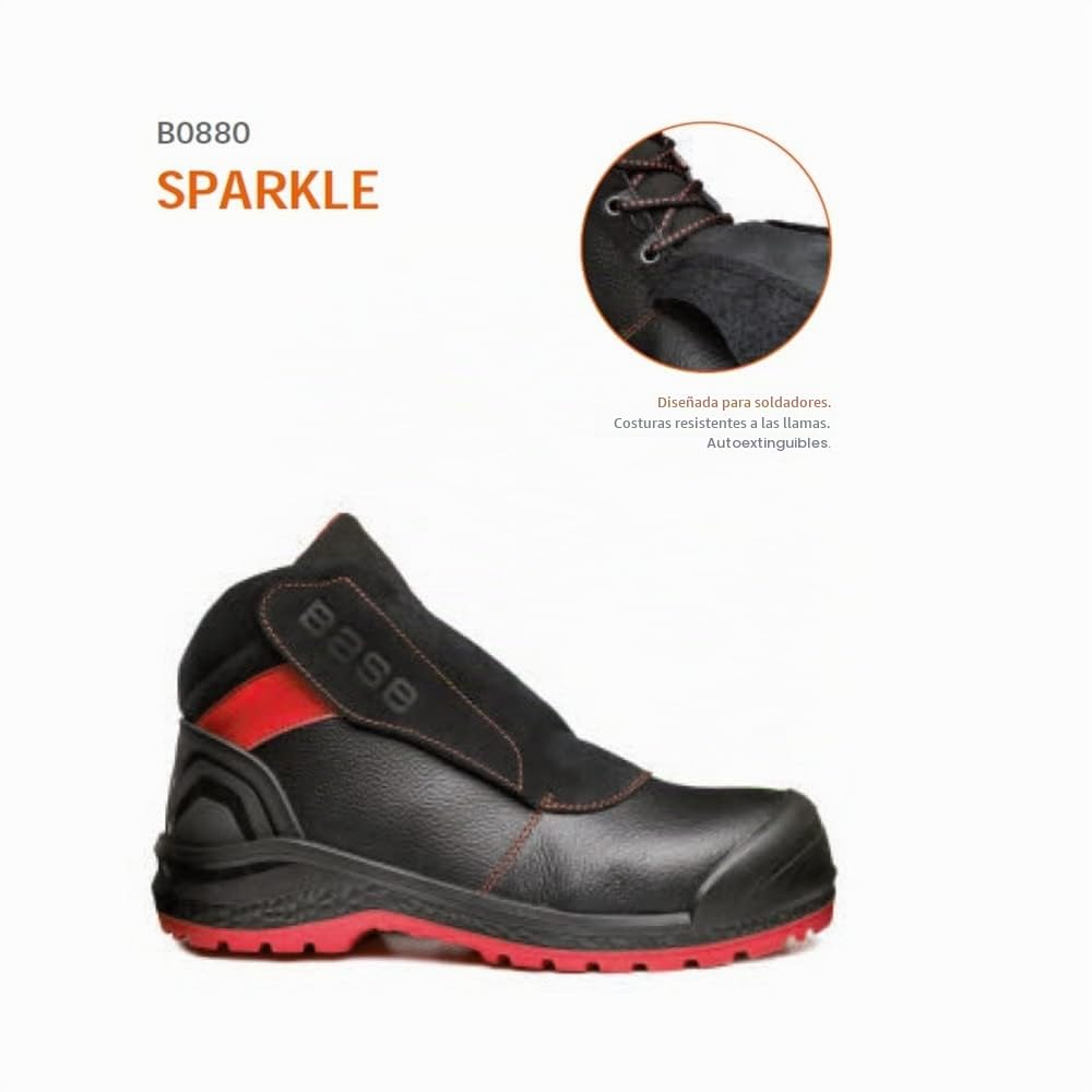 BASE Protection Sparkle S3 HRO Ci HI SRC Zapato de Seguridad, Talla: 42, Color: Negro/Rojo, B0880BKD42