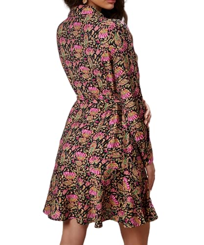 Image of Women's Long Sleeve Button Up Midi Belt Shift Collar Dress with Pockets for Work Office Business