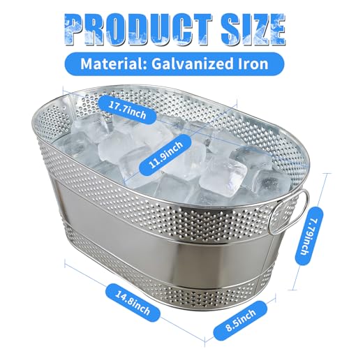 1 Pack 4 Gallon Galvanized Ice Bucket, Large Galvanized Beverage Tub Ice Bucket for Parties, Thick Metal Beverage Buckets with Handles, Oval Drink Buckets for Parties Indoor or Outdoor (Sliver) by DAMSICO - Image 3