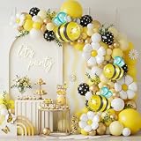 Flower Bee day balloon garland arch kit yellow white gold balloon with mylar bee daisy balloons for little honey Birthday Party what will it bee Gender Reveal baby shower spring decorations