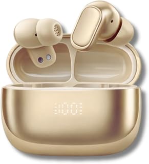 Fone de Ouvido Sem Fio, Bluetooth 5.4, TWS, Resistente à Água e Poeira IPX4, Cancelamento de Ruído ANC/ENC, Microfone Embutido, Case com Display, Dourado (Dourado)