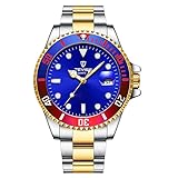 FANMIS Mens Luxury Rotatable Bezel Calendar Sport Luminous Business Quartz Waterproof Stainless Steel Watches (Blue B)